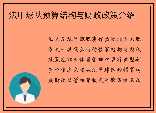 法甲球队预算结构与财政政策介绍